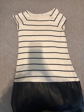 Bailey 44 White Dress with Black Stripes & Black Hem